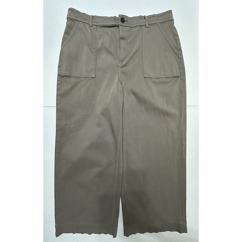Cremieux Green High Waisted Wide‎ Leg Cropped Pants Khaki Utility Trousers Sz 14